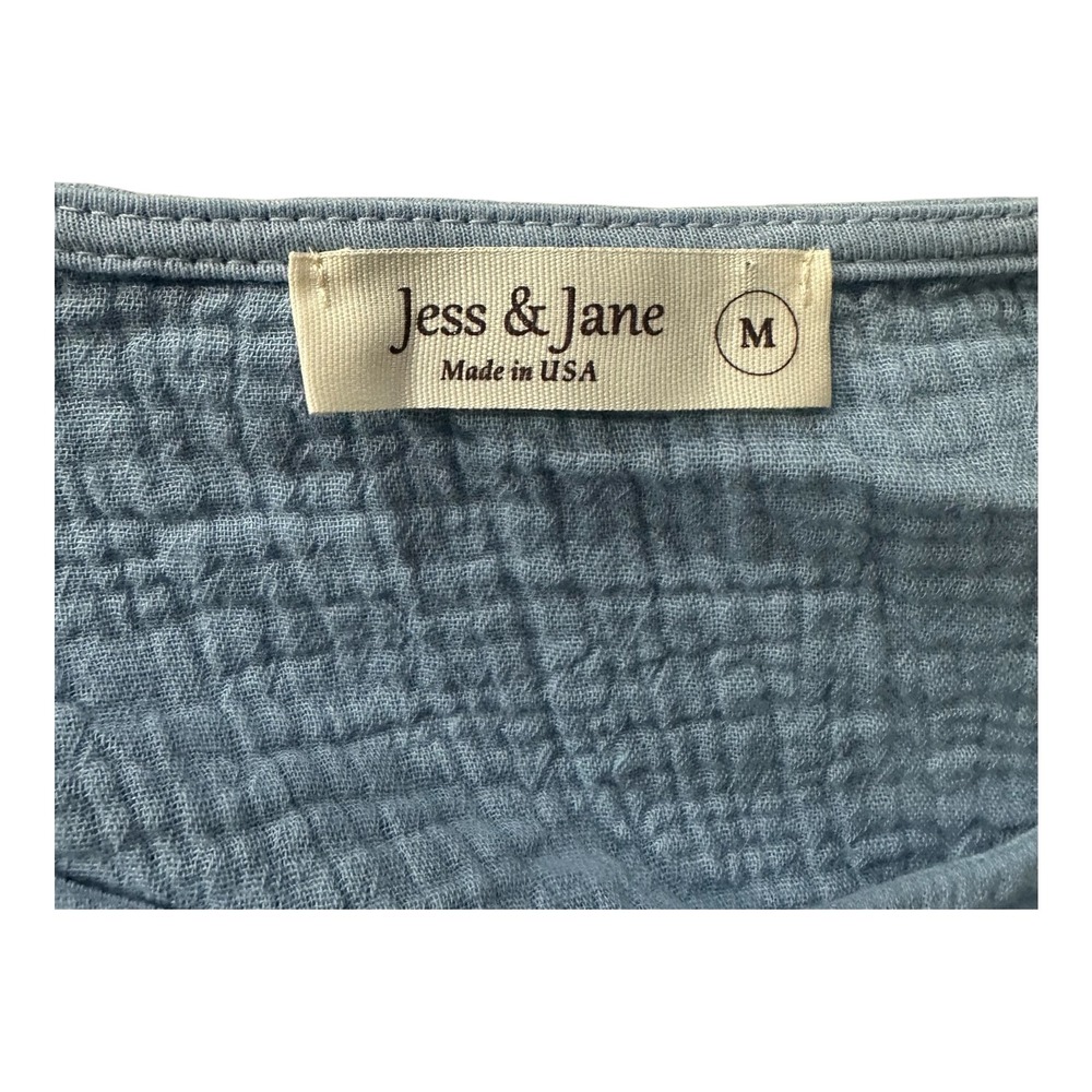 Jess & Jane Blue Ombre Crinkle Gauze Tunic Top Womens M Cotton Toggle Pocket - Picture 6 of 8